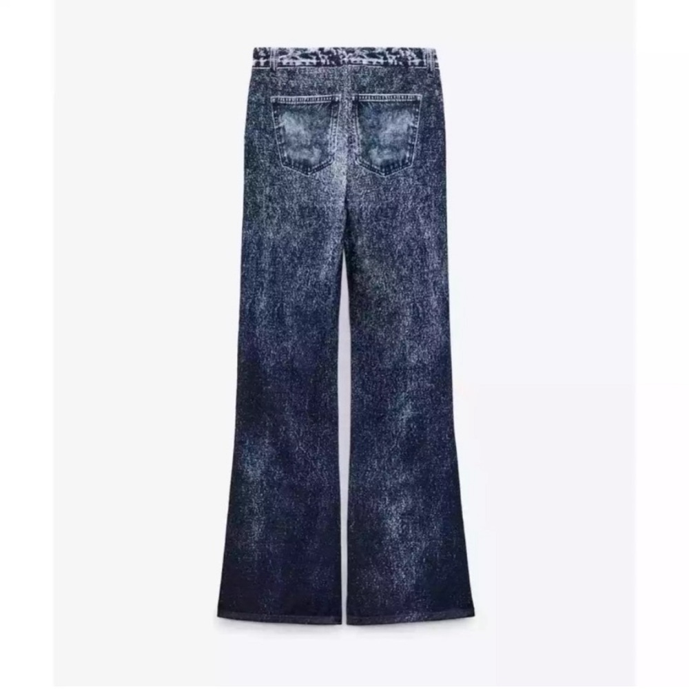 💕 ZARA blue mesh denim illusion pants NEW size S wide leg flare